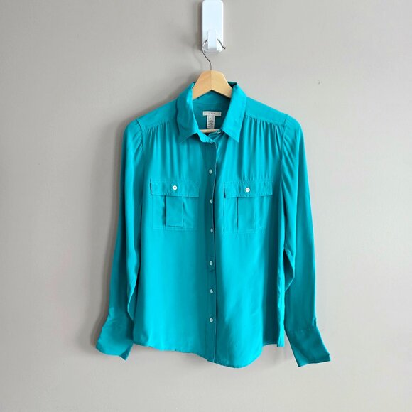 J.Crew 100% silk till color button down long sleeves shirt/blouse. - Picture 1 of 8